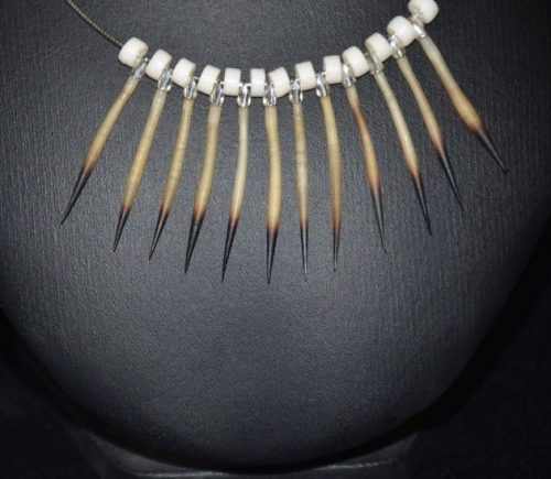 Quill and bone bead necklace